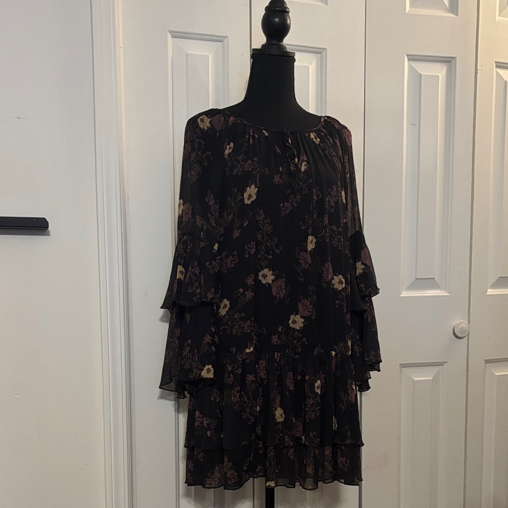 Free People Black Sheer Floral Mini Dress
